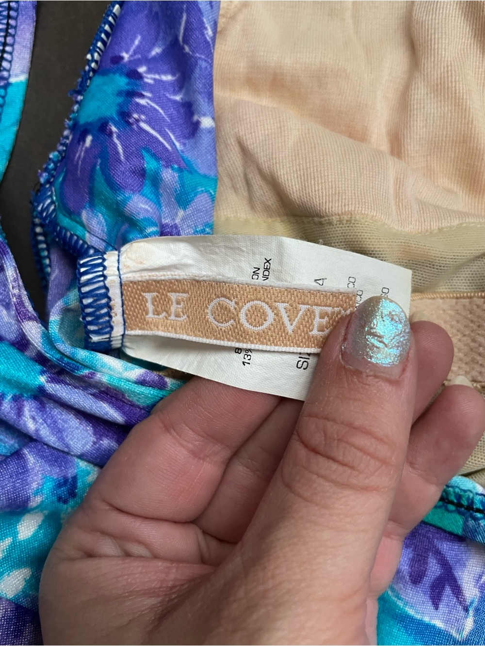 Vintage Le Cove One Piece Swimsuit Size 8 Floral Ruched Purple Teal Blue Retro - Picture 8 of 8